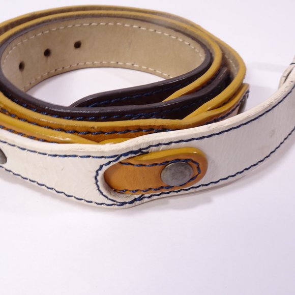 Marc Jacobs Colorblock Thin Leather Belt Tan White Navy Sz S/M - Picture 10 of 15